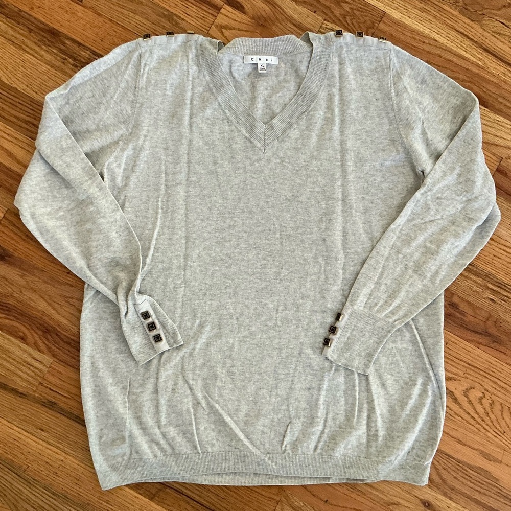 CAbi Light Gray V-Neck Sweater